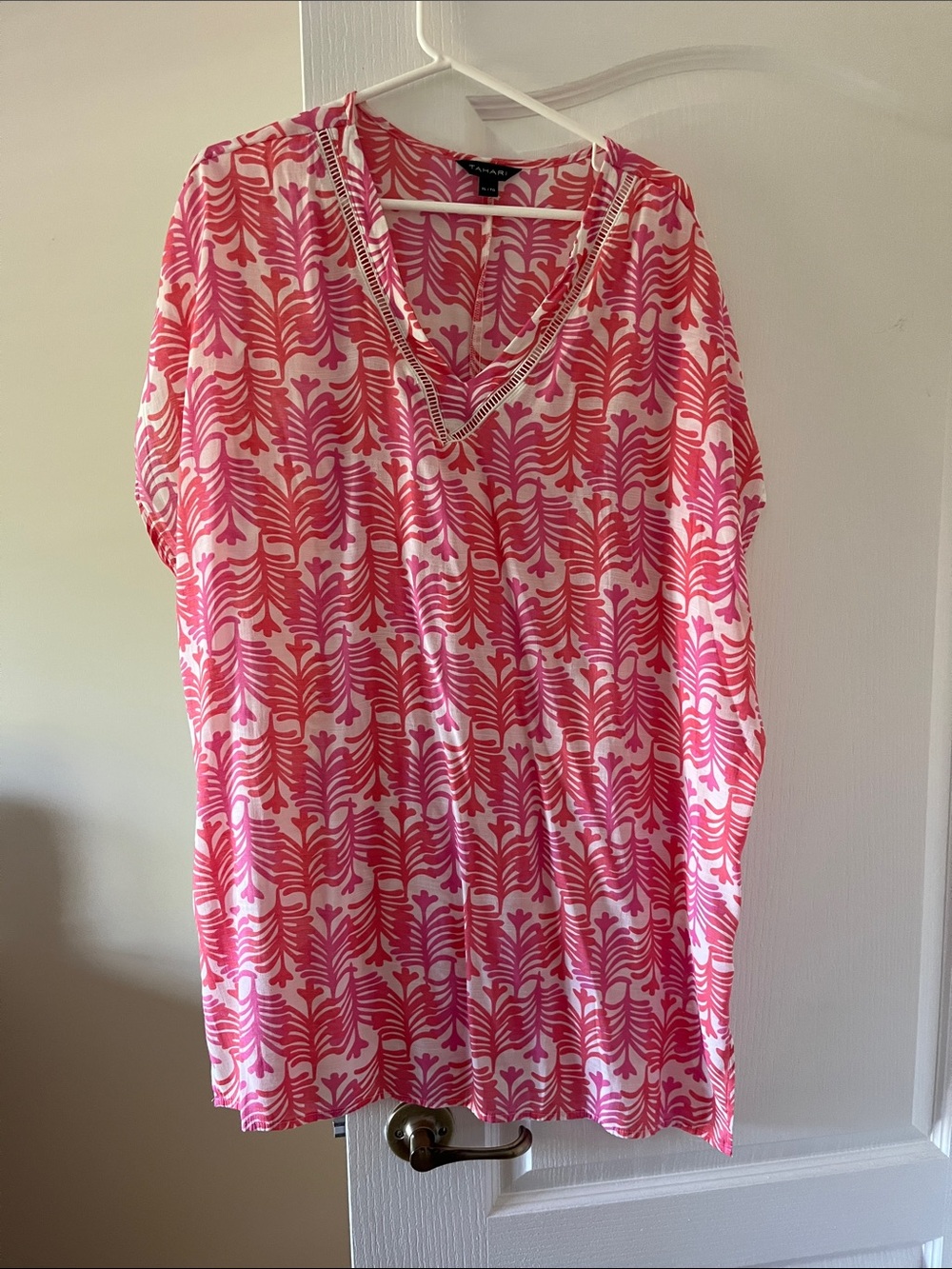 Tahari Pink and Coral V-Neck Swim Coverup
